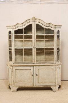 Early 19th C. Italian Tall Cabinet with Glass Display Top & Bonnet Pediment Top