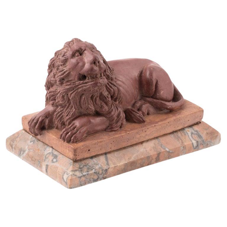 An Italian Terracotta Model Of A Recumbent Lion Late 19Th Century For Sale