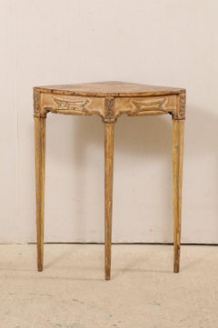 Italian Three-Legged Corner Table with Faux Marble Painted Top, Mid-20th Century