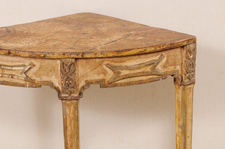 Italian ThreeLegged Corner Table with Faux Marble Painted Top, Mid