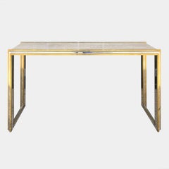 An Italian Travertine Topped Brass And Chrome Console Table