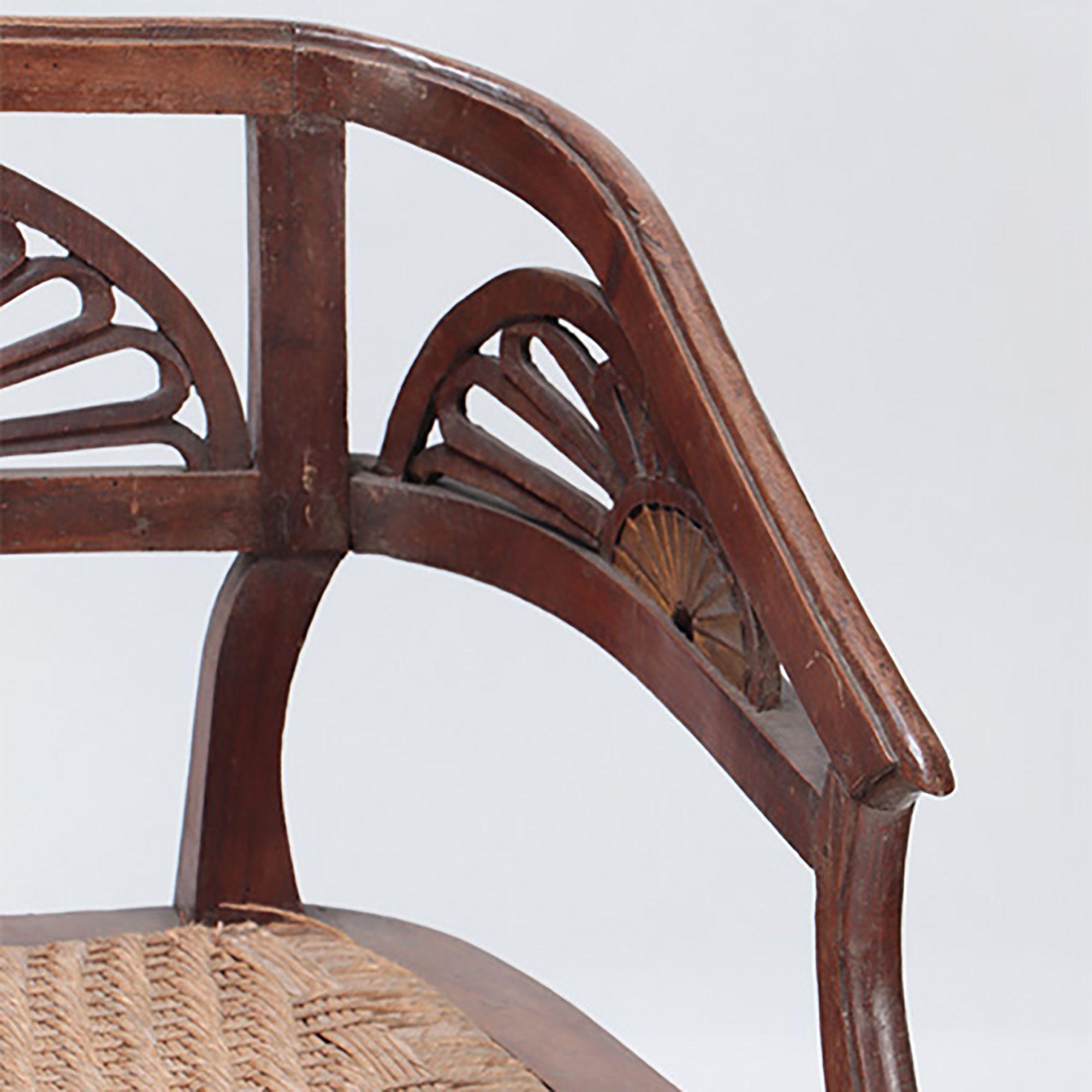 Early 19th Century Italian Walnut Sofa with Cord Seat Cutout Design, circa 1800 For Sale