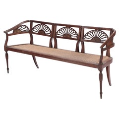 Antique Italian Walnut Sofa with Cord Seat Cutout Design, circa 1800