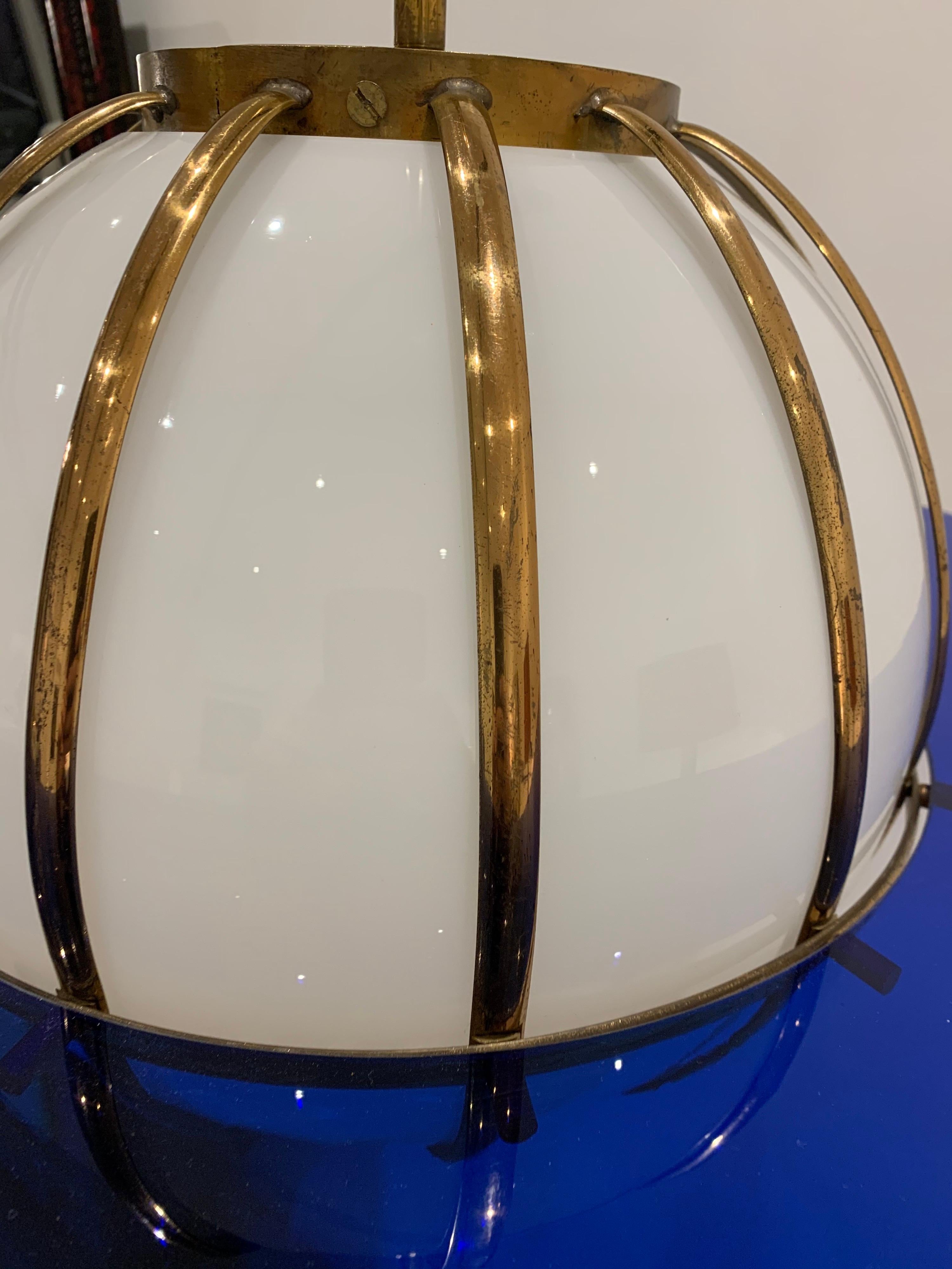 Italian White and Blue Glass Brass Lantern, circa 2005 9