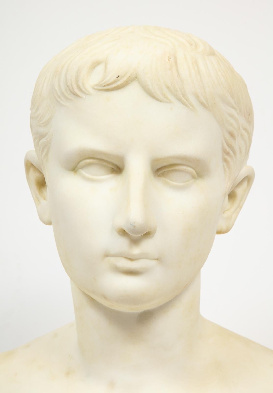 Grand Tour Italian White Marble Figural Bust of Augustus Caesar, Rome, circa 1875