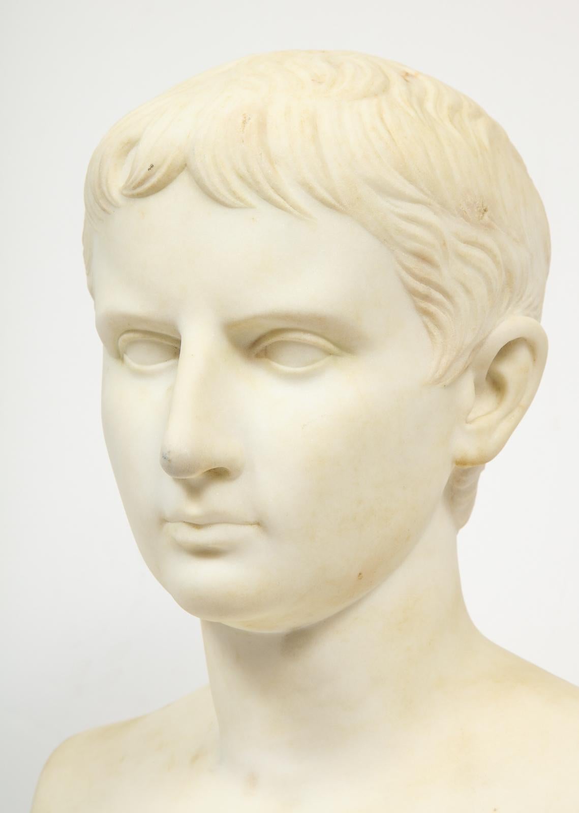 Italian White Marble Figural Bust of Augustus Caesar, Rome, circa 1875 In Good Condition In New York, NY