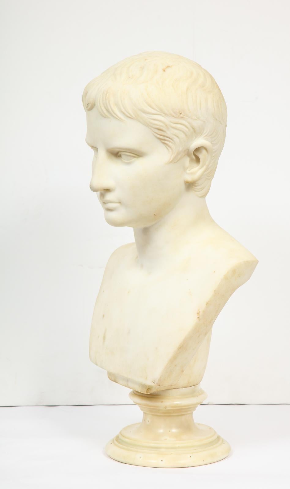19th Century Italian White Marble Figural Bust of Augustus Caesar, Rome, circa 1875