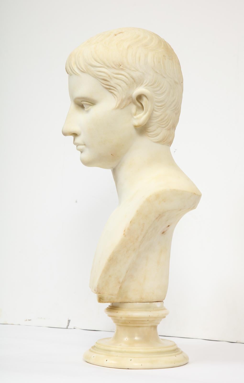 Italian White Marble Figural Bust of Augustus Caesar, Rome, circa 1875 1