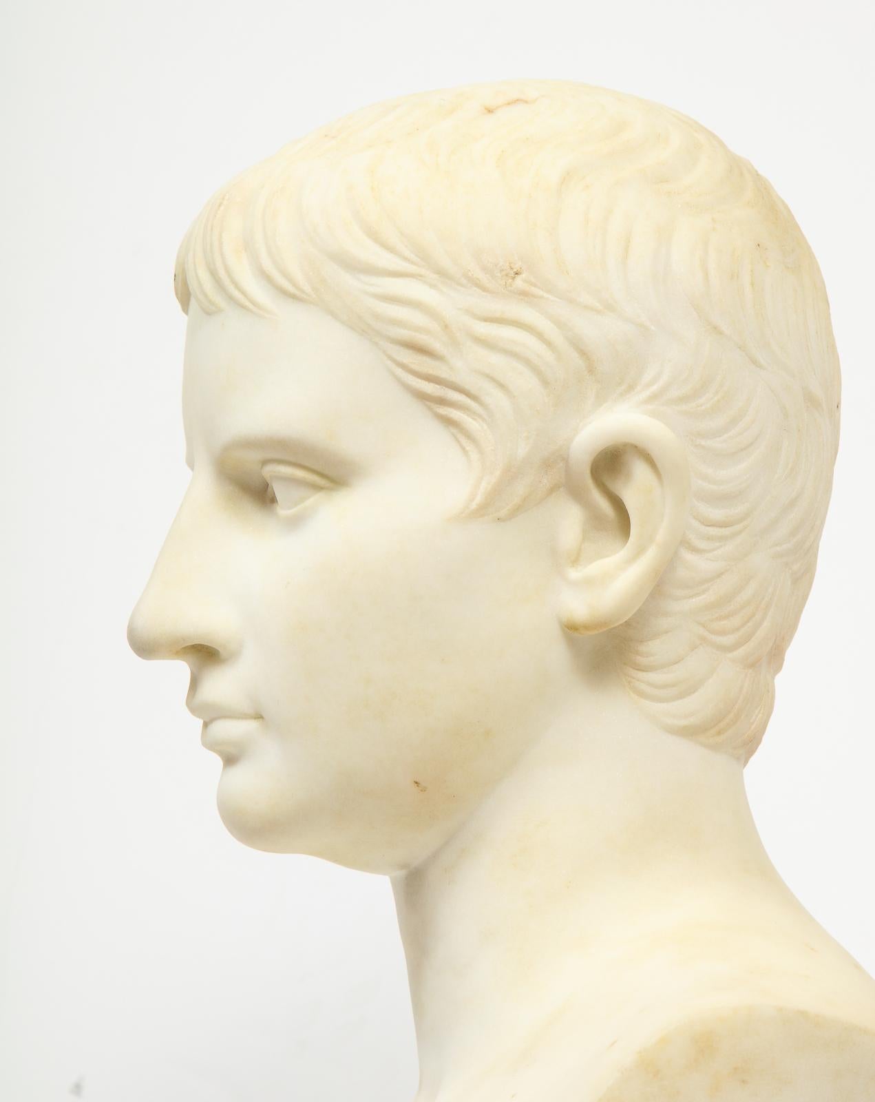 Italian White Marble Figural Bust of Augustus Caesar, Rome, circa 1875 2