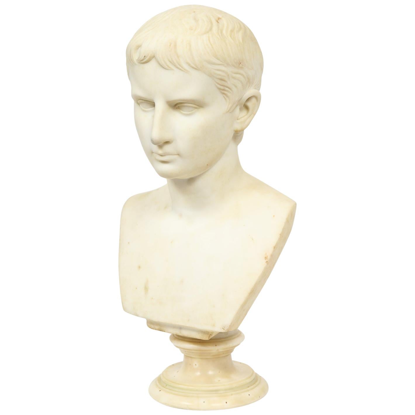 Italian White Marble Figural Bust of Augustus Caesar, Rome, circa 1875