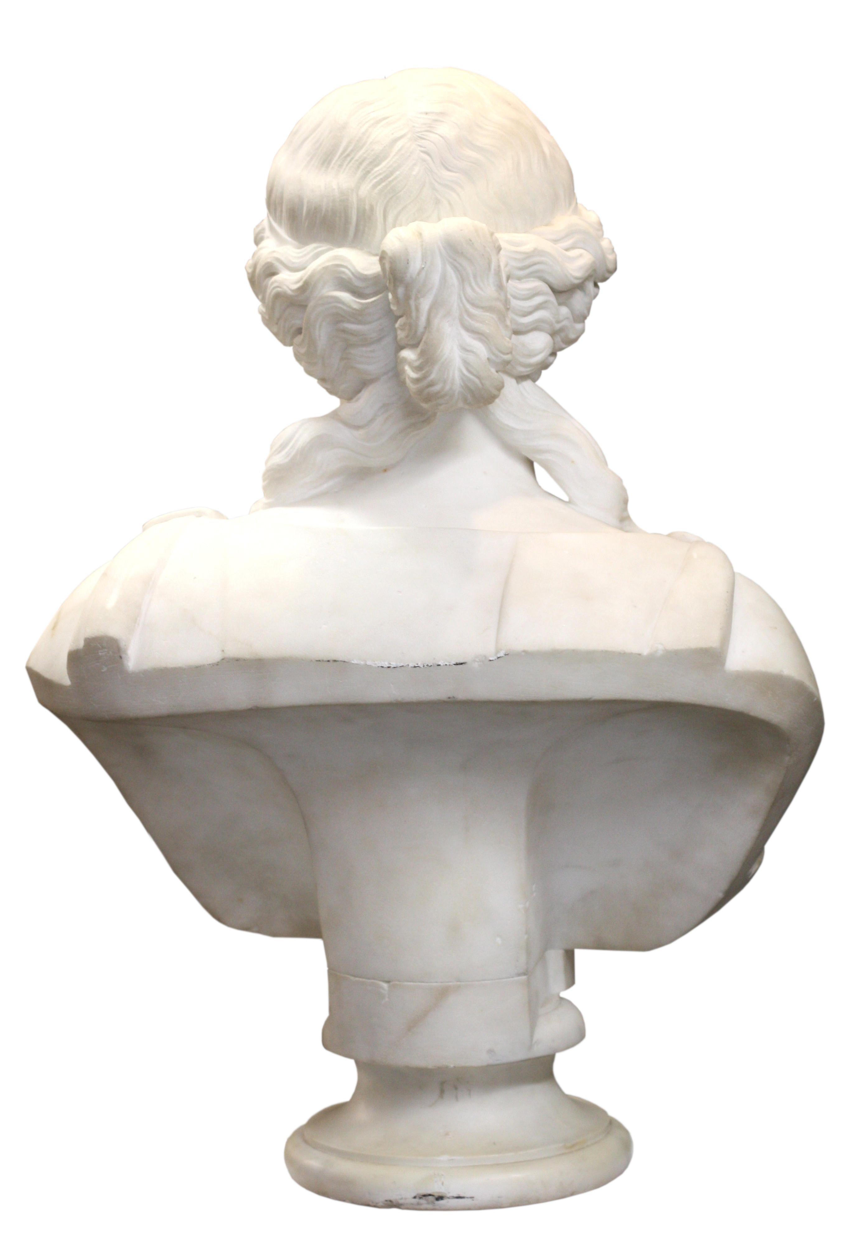 20th Century Italian White Marble Portrait Bust of a Lady For Sale