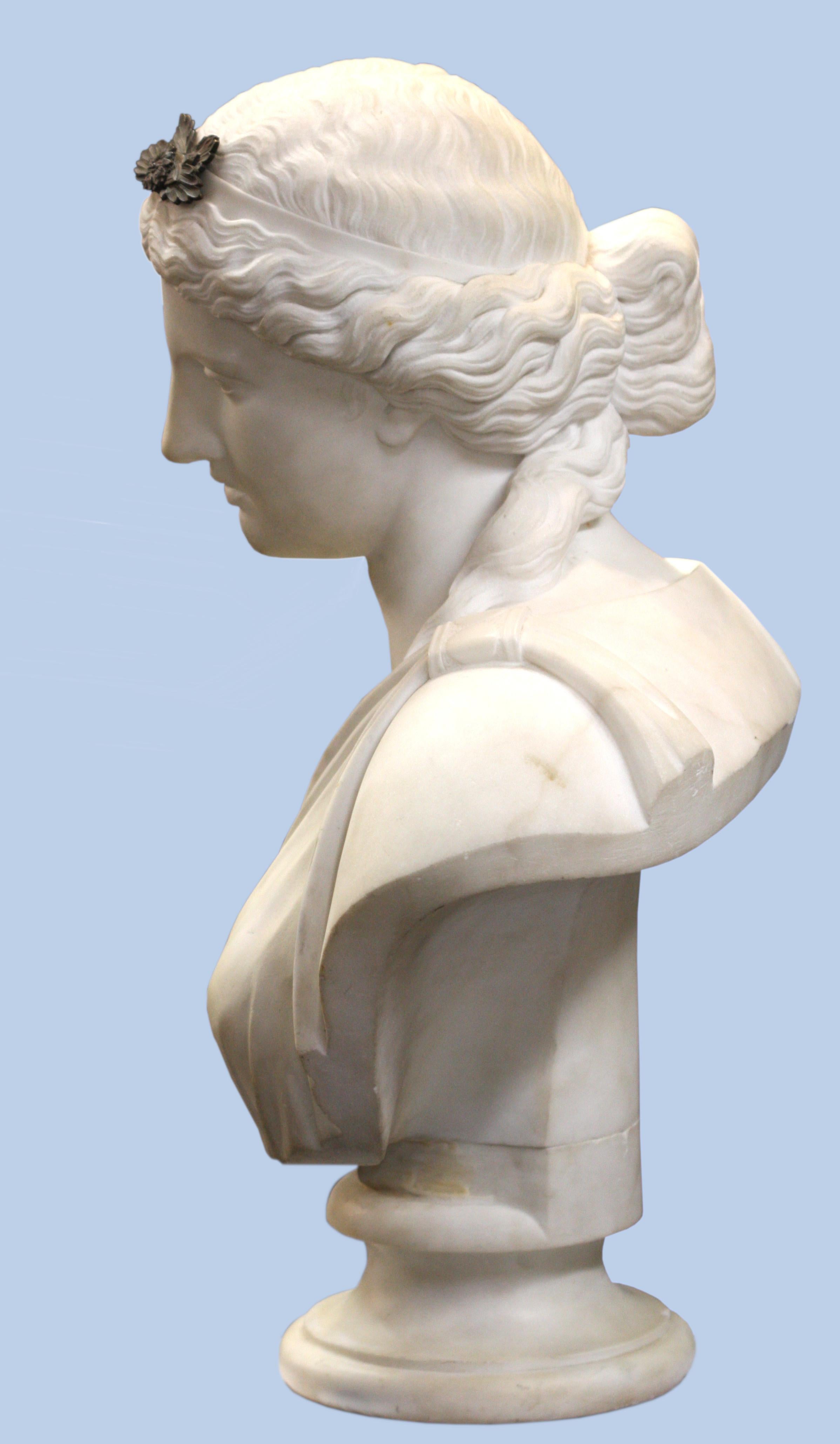 Italian White Marble Portrait Bust of a Lady For Sale 1