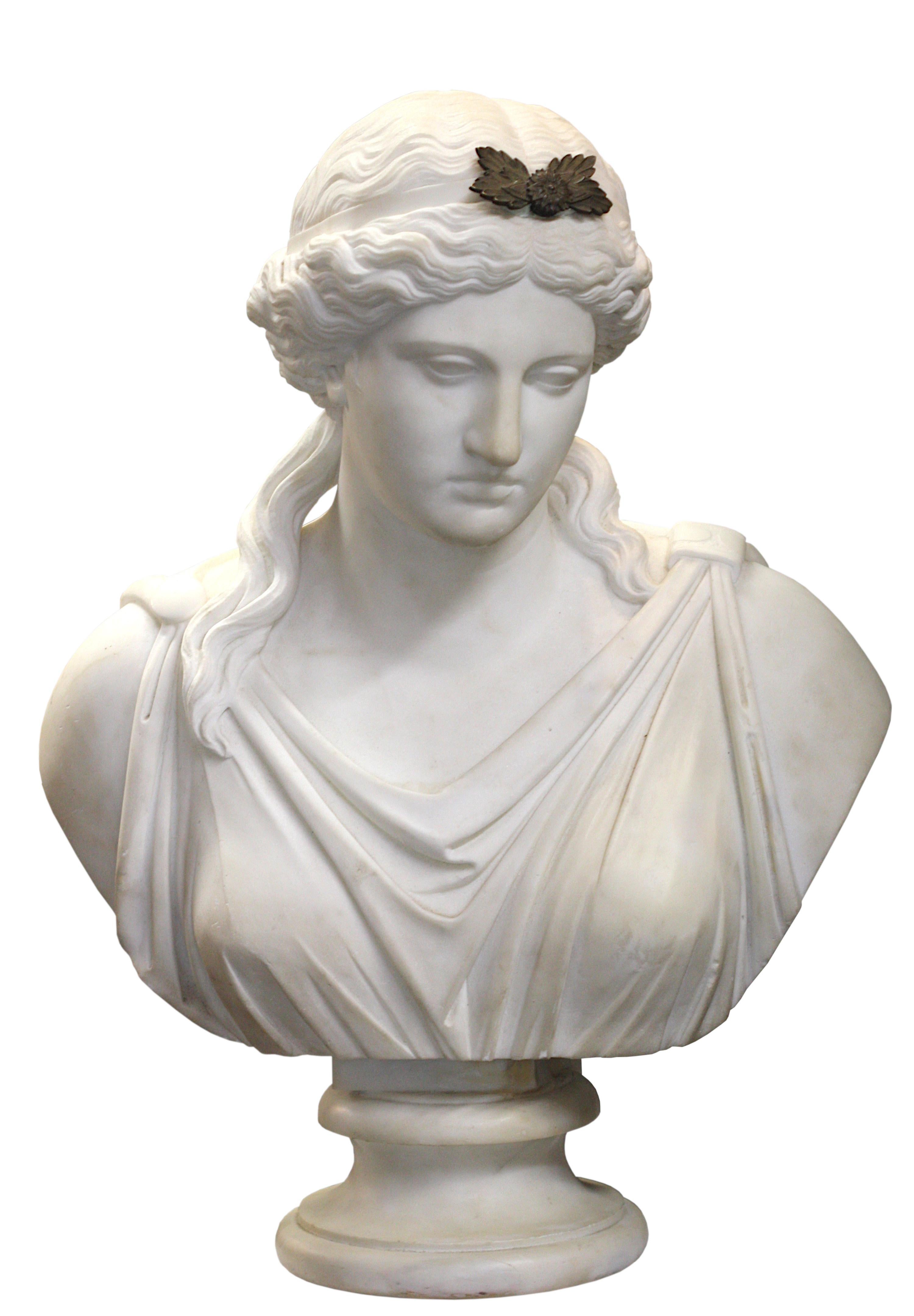 Italian White Marble Portrait Bust of a Lady For Sale 5