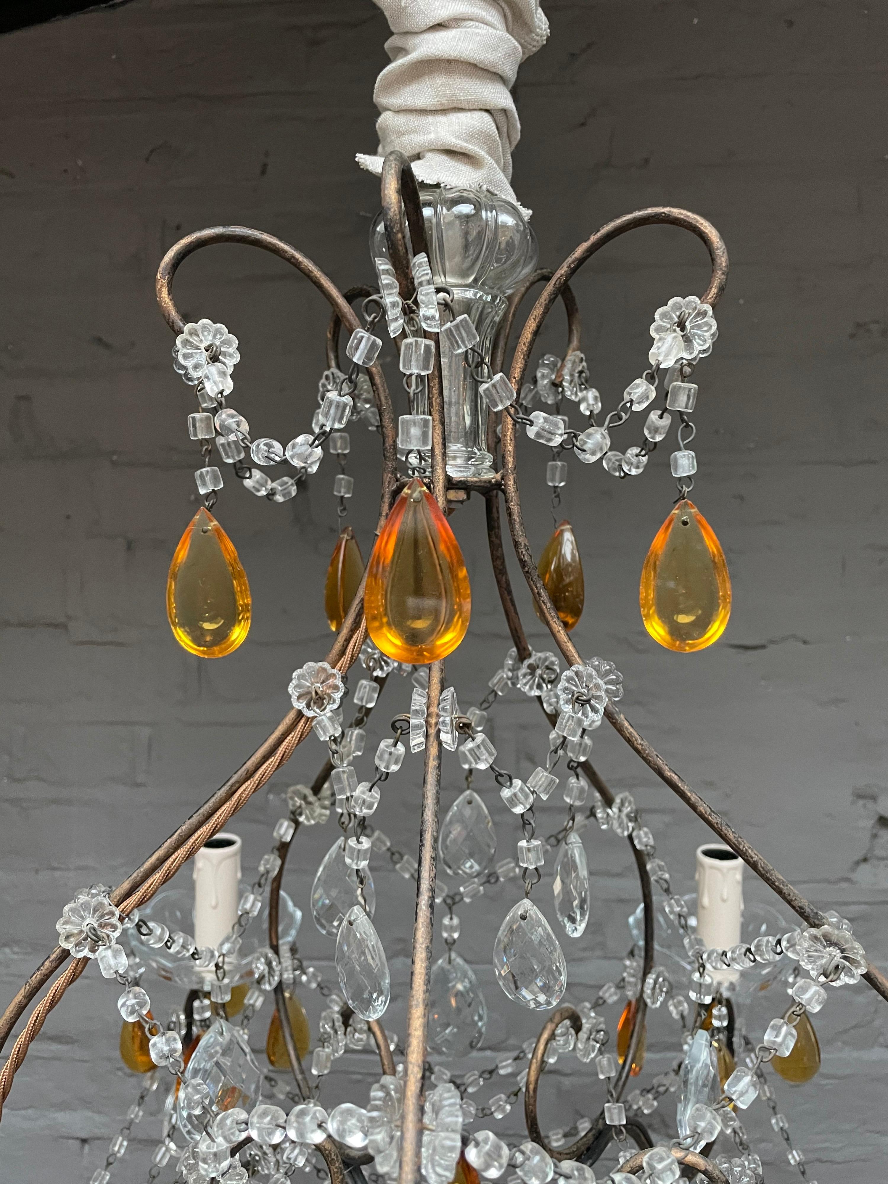 Italian Wrought Iron and Glass Chandelier In Good Condition In London, GB