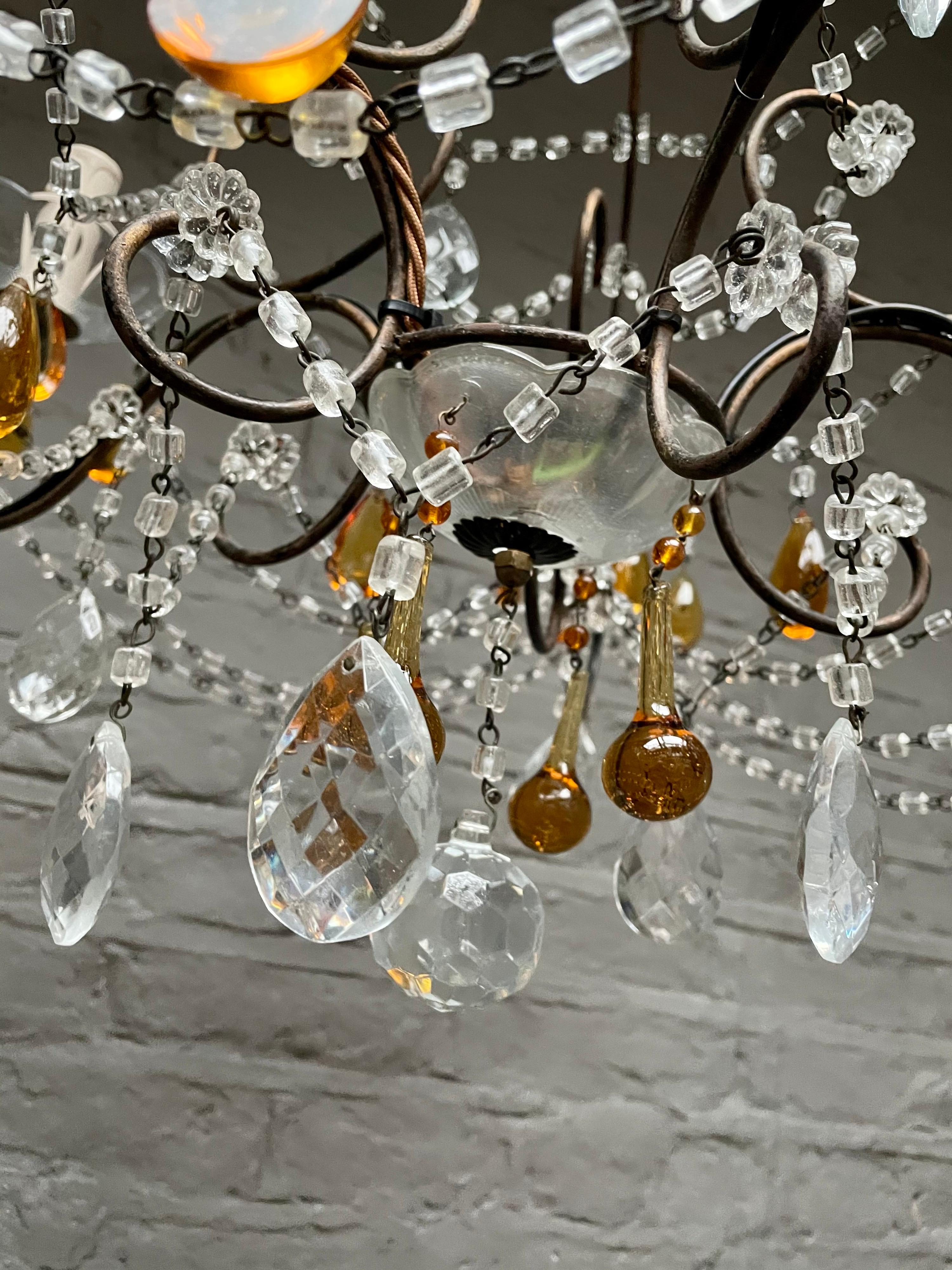 20th Century Italian Wrought Iron and Glass Chandelier
