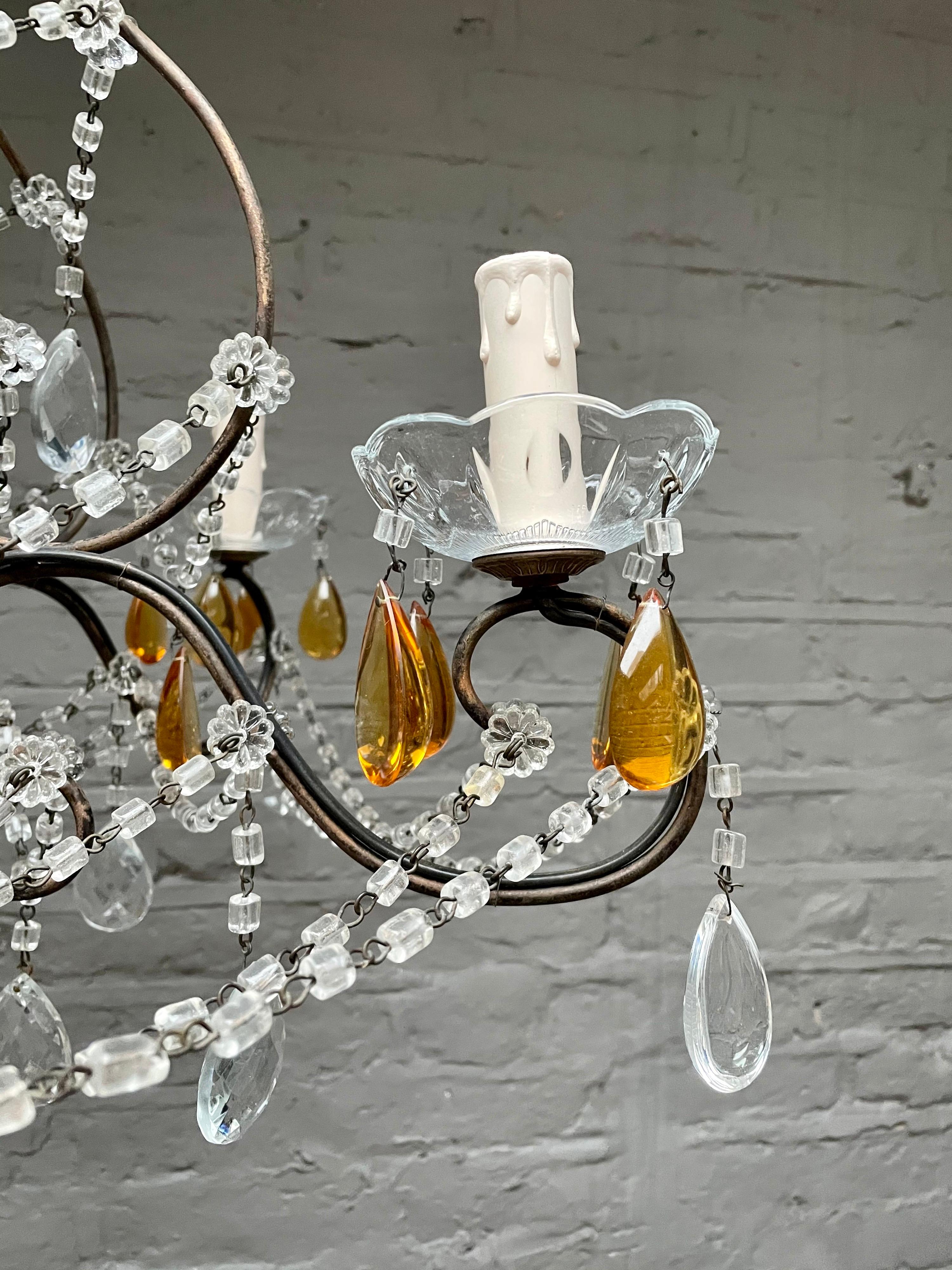 Italian Wrought Iron and Glass Chandelier 1