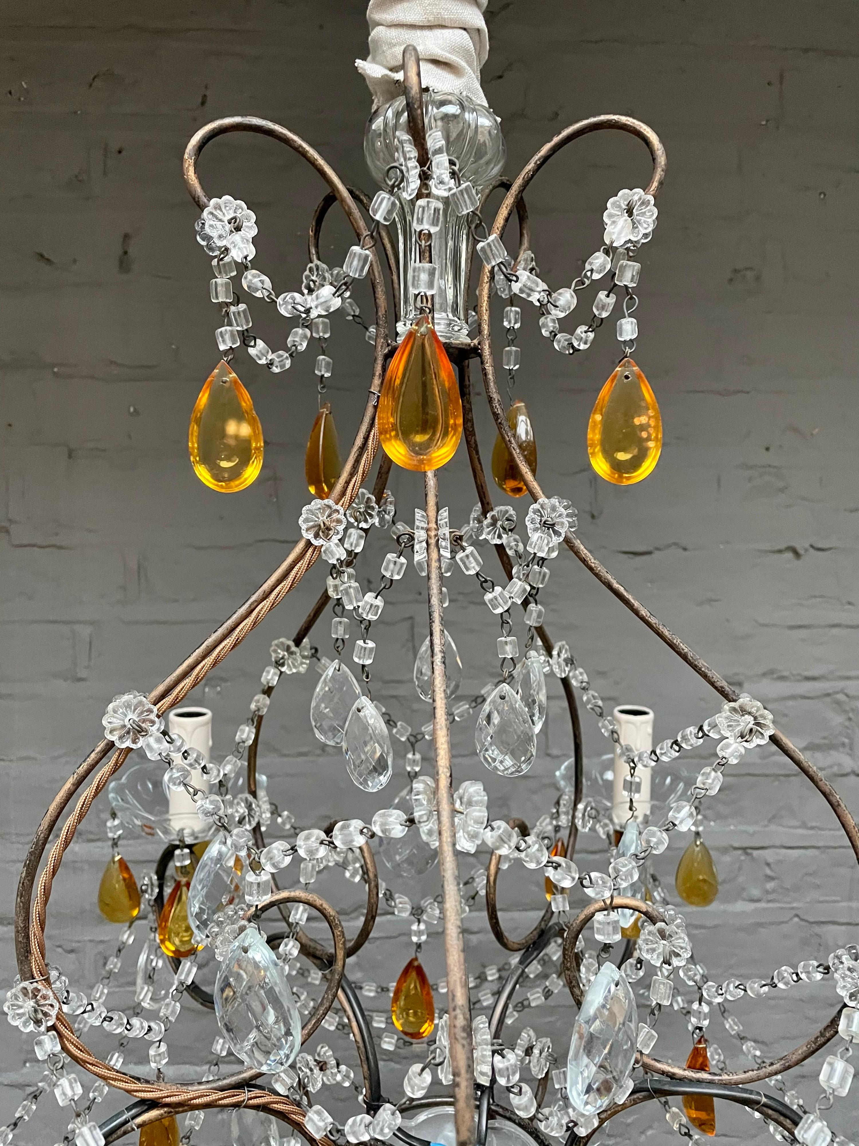 Italian Wrought Iron and Glass Chandelier 2