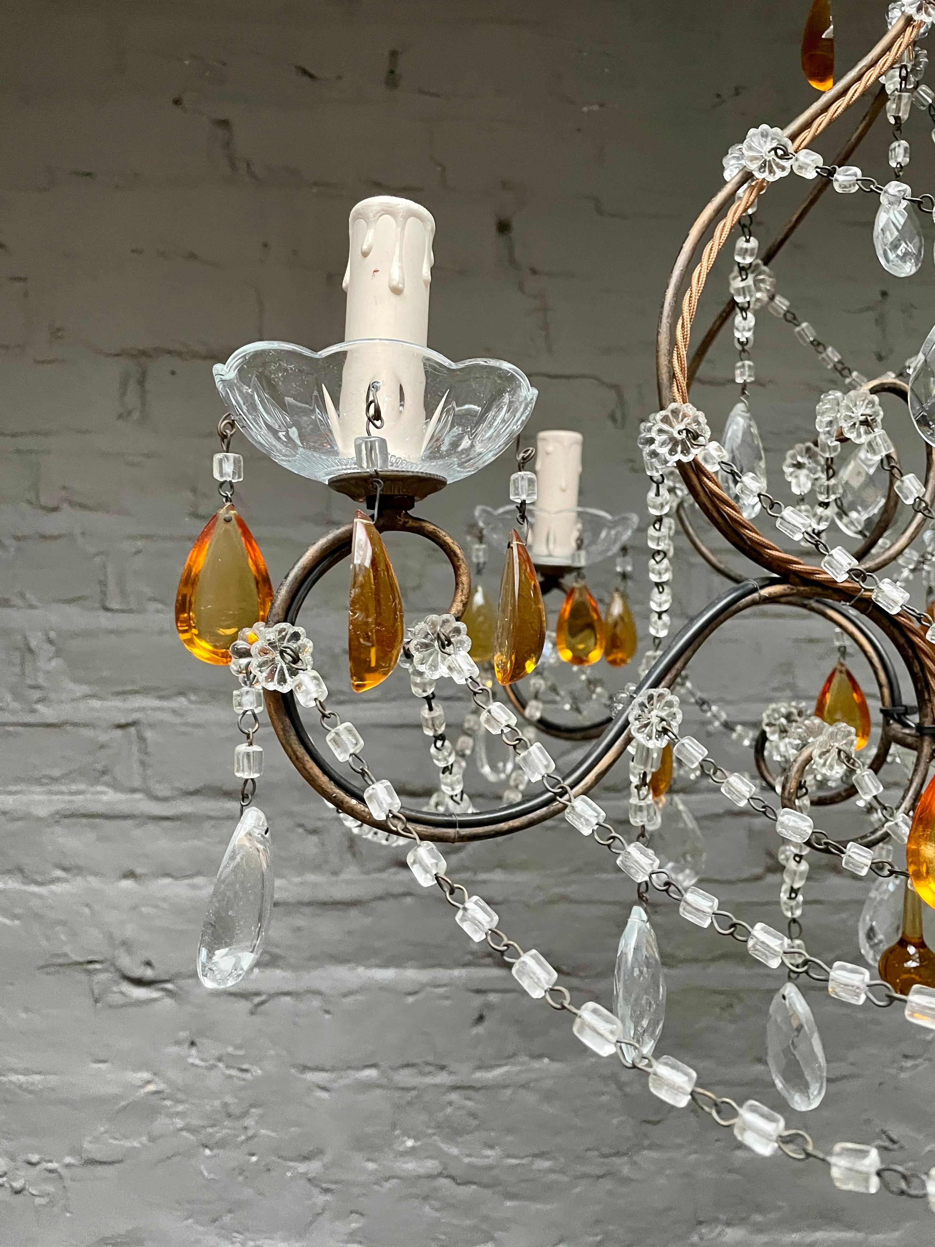 Italian Wrought Iron and Glass Chandelier 3