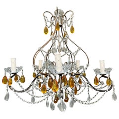 Italian Wrought Iron and Glass Chandelier