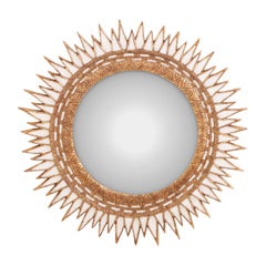 An Ivory Glass & Resin Convex Mirror, in the manner of Line Vautrin. Contemporar