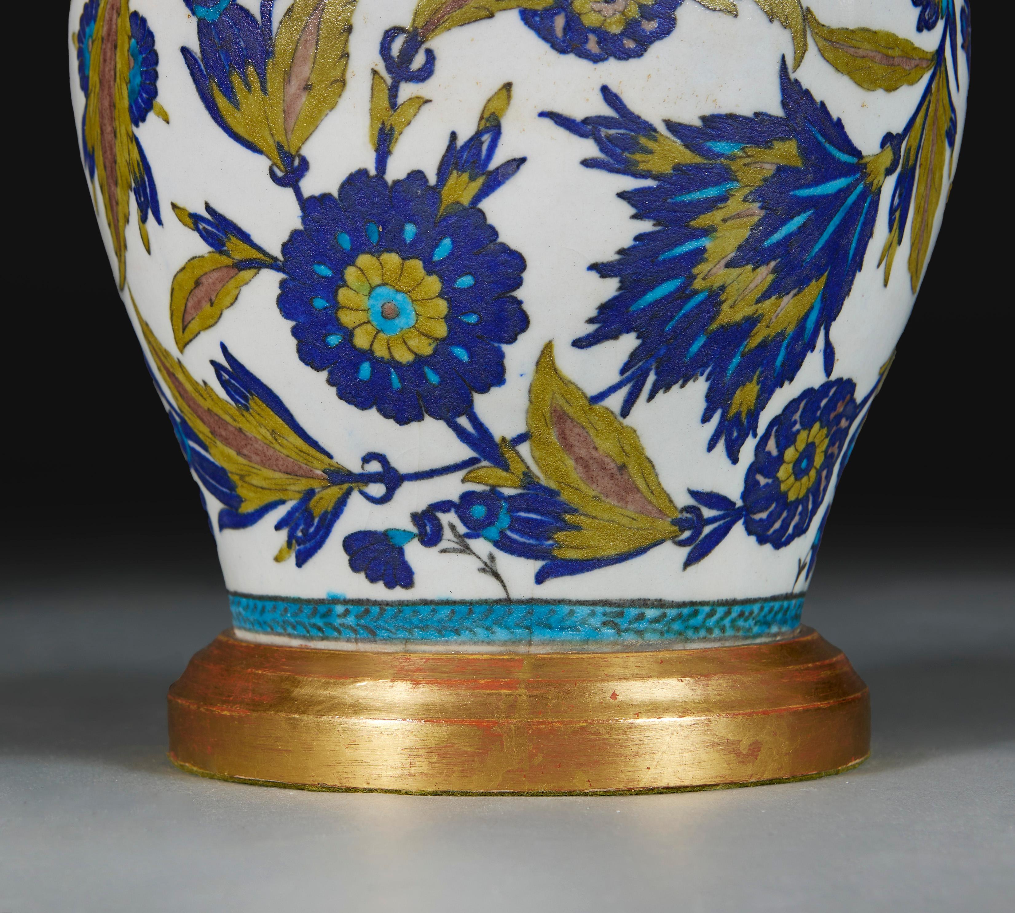 19th Century An Iznik Style Vase Lamp For Sale