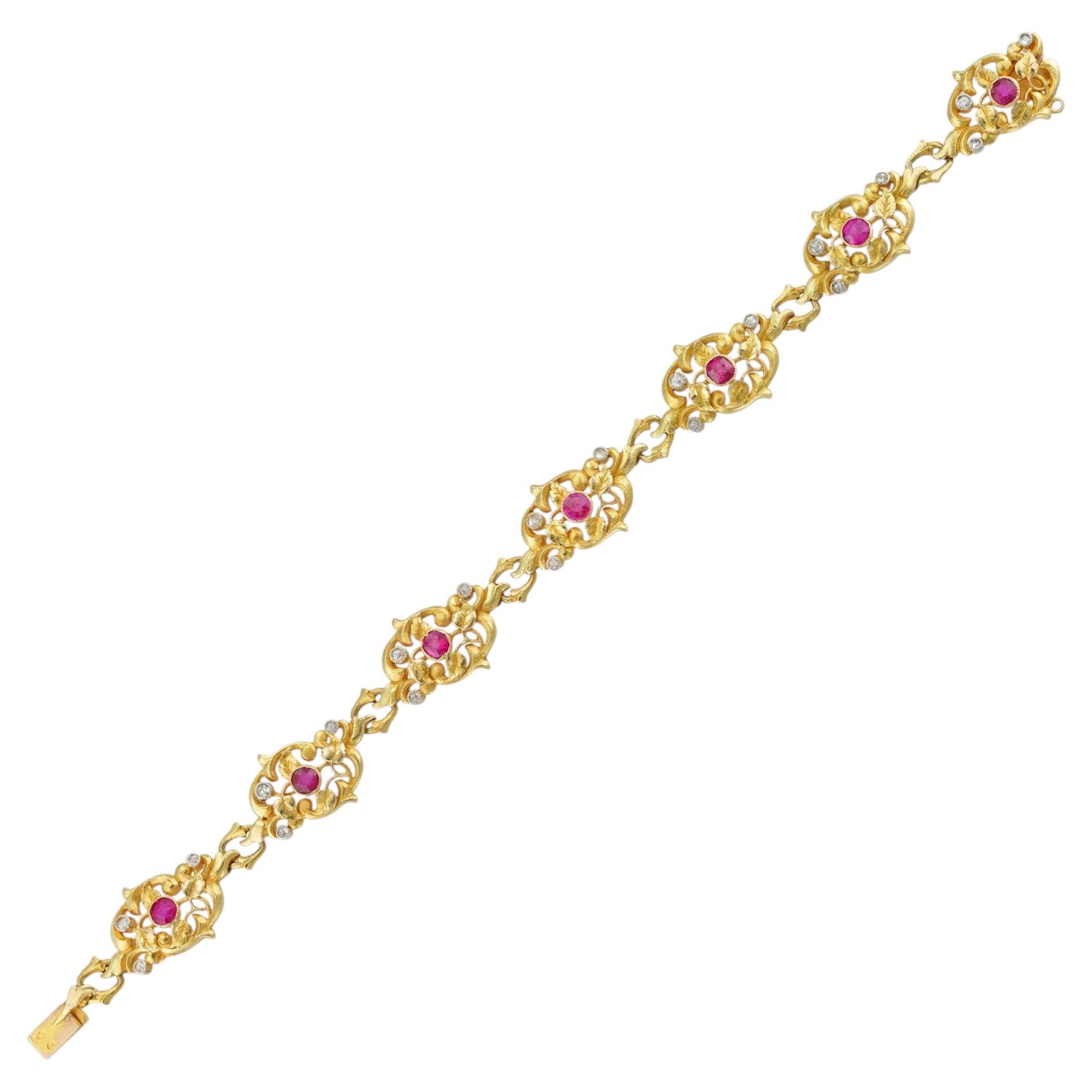 Una pulsera francesa de rubíes y diamantes de finales del siglo XIX