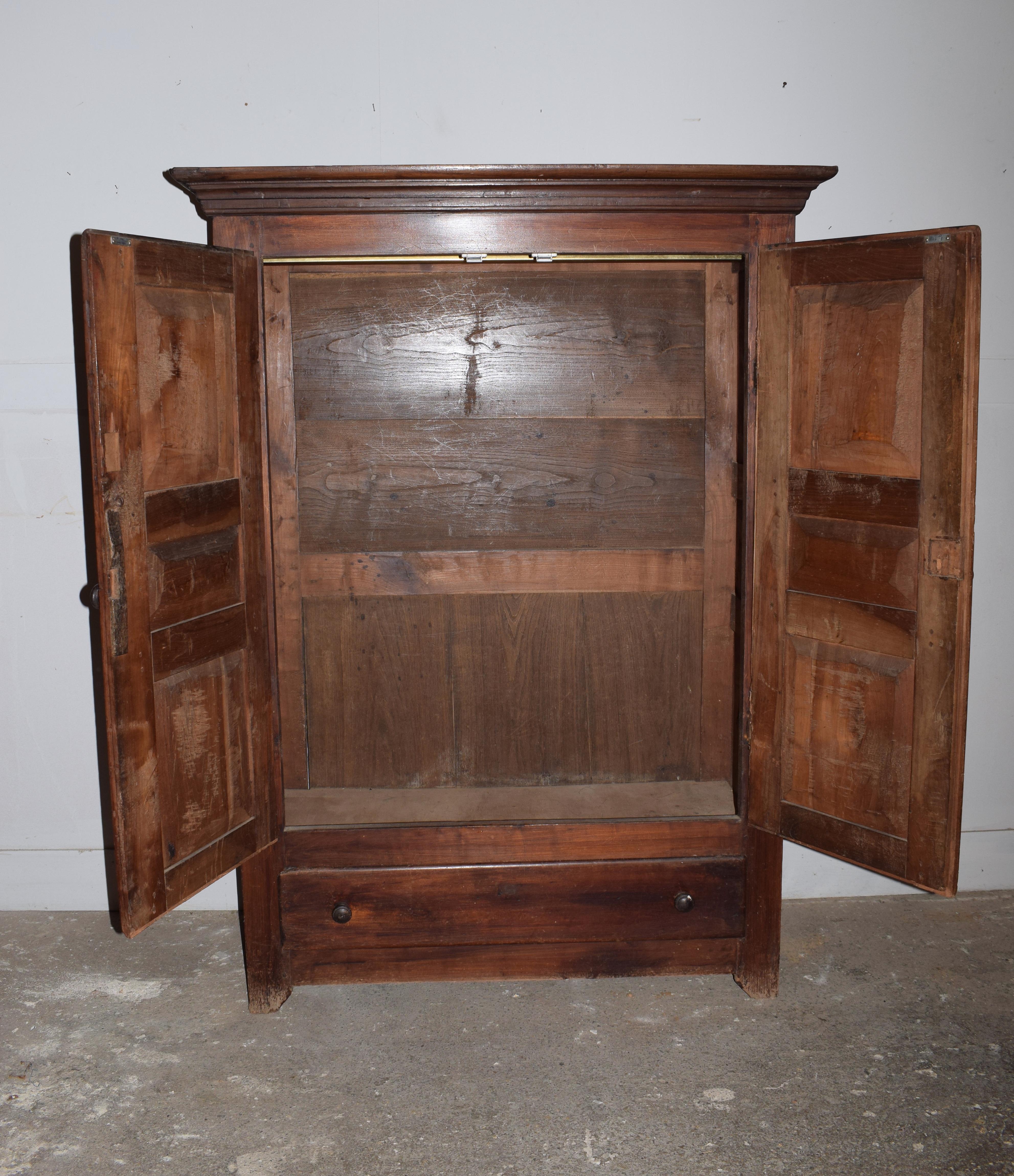 French Louis Philippe Solid Walnut Armoire Wardrobe with a Single Draw For Sale