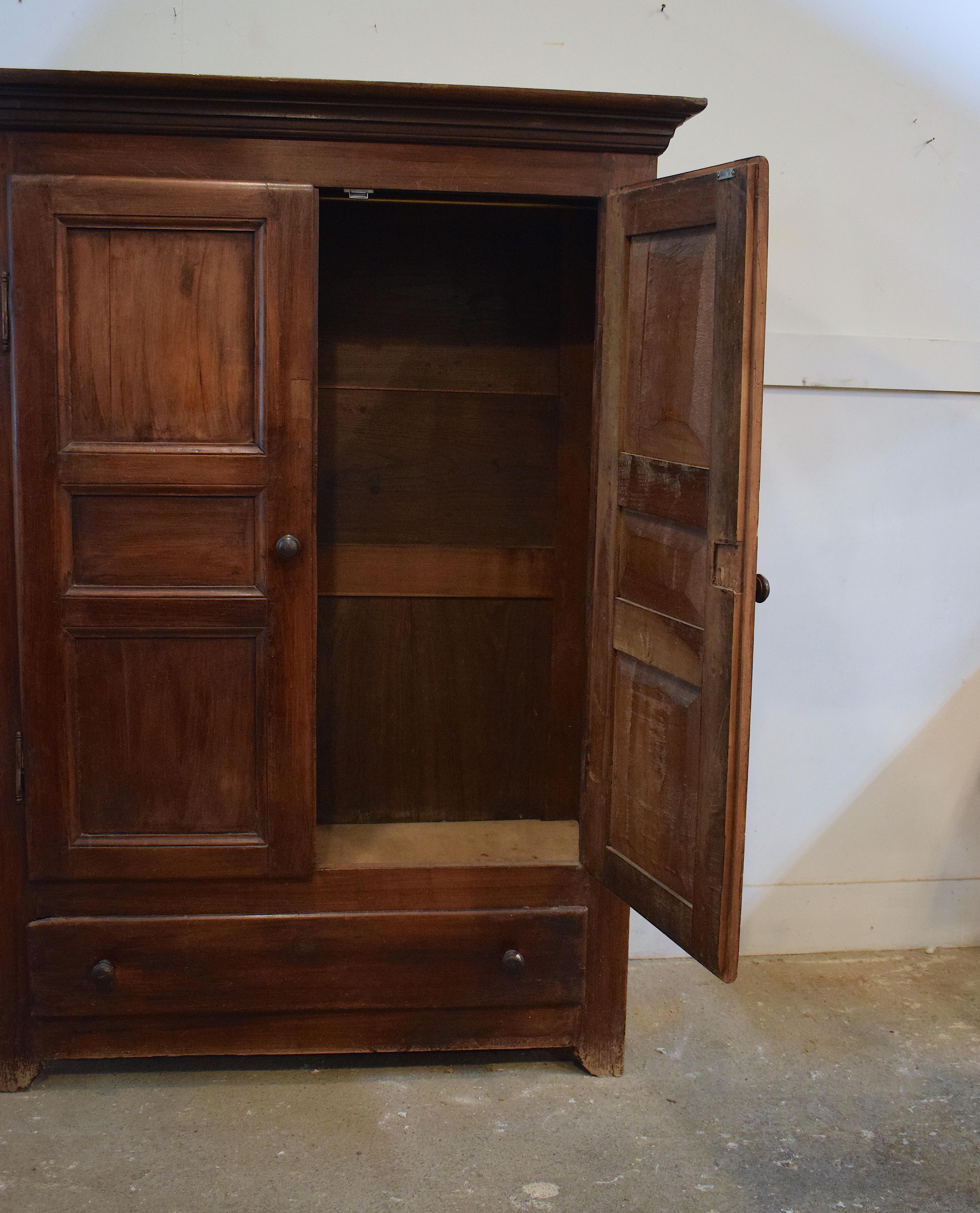 19th Century Louis Philippe Solid Walnut Armoire Wardrobe with a Single Draw For Sale