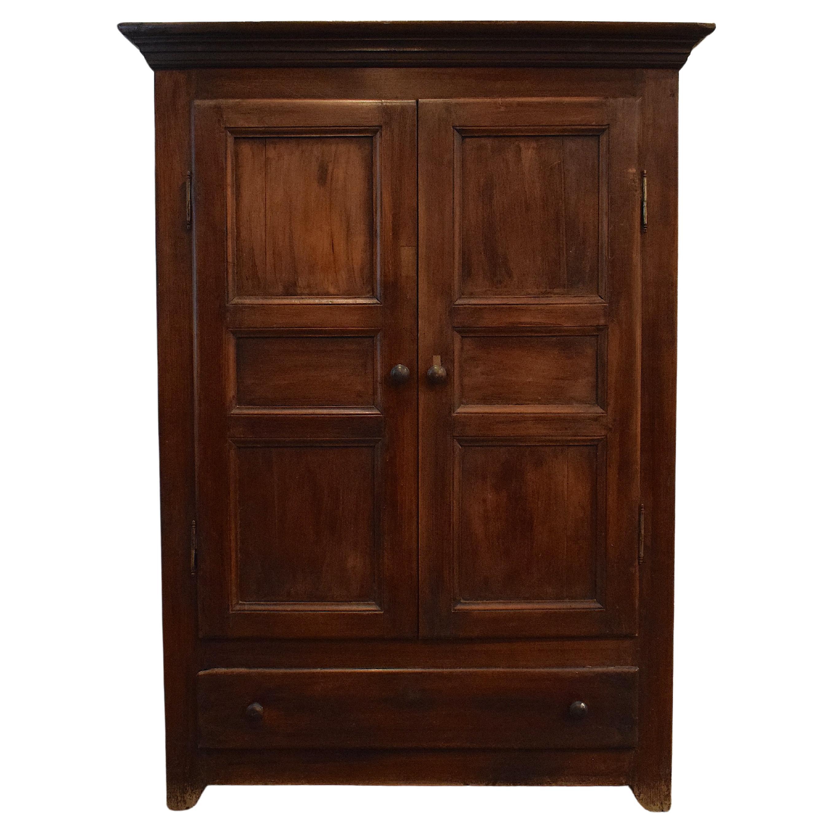Louis Philippe Solid Walnut Armoire Wardrobe with a Single Draw For Sale