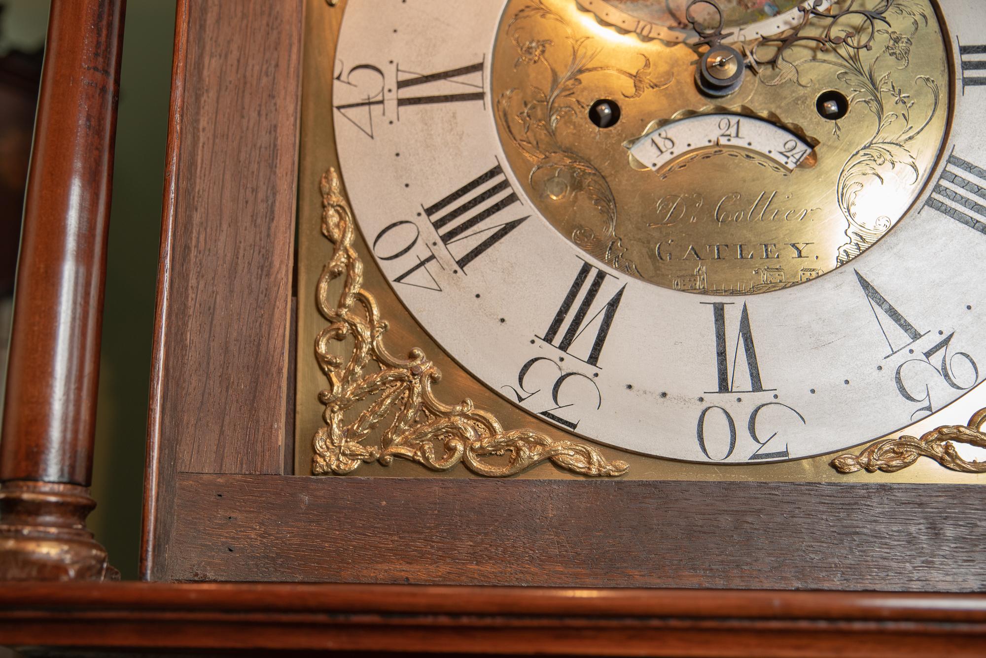 Georgian Oak 18th Century Brass Square Dial Moon Phase Clock by David Collier of Gatley For Sale