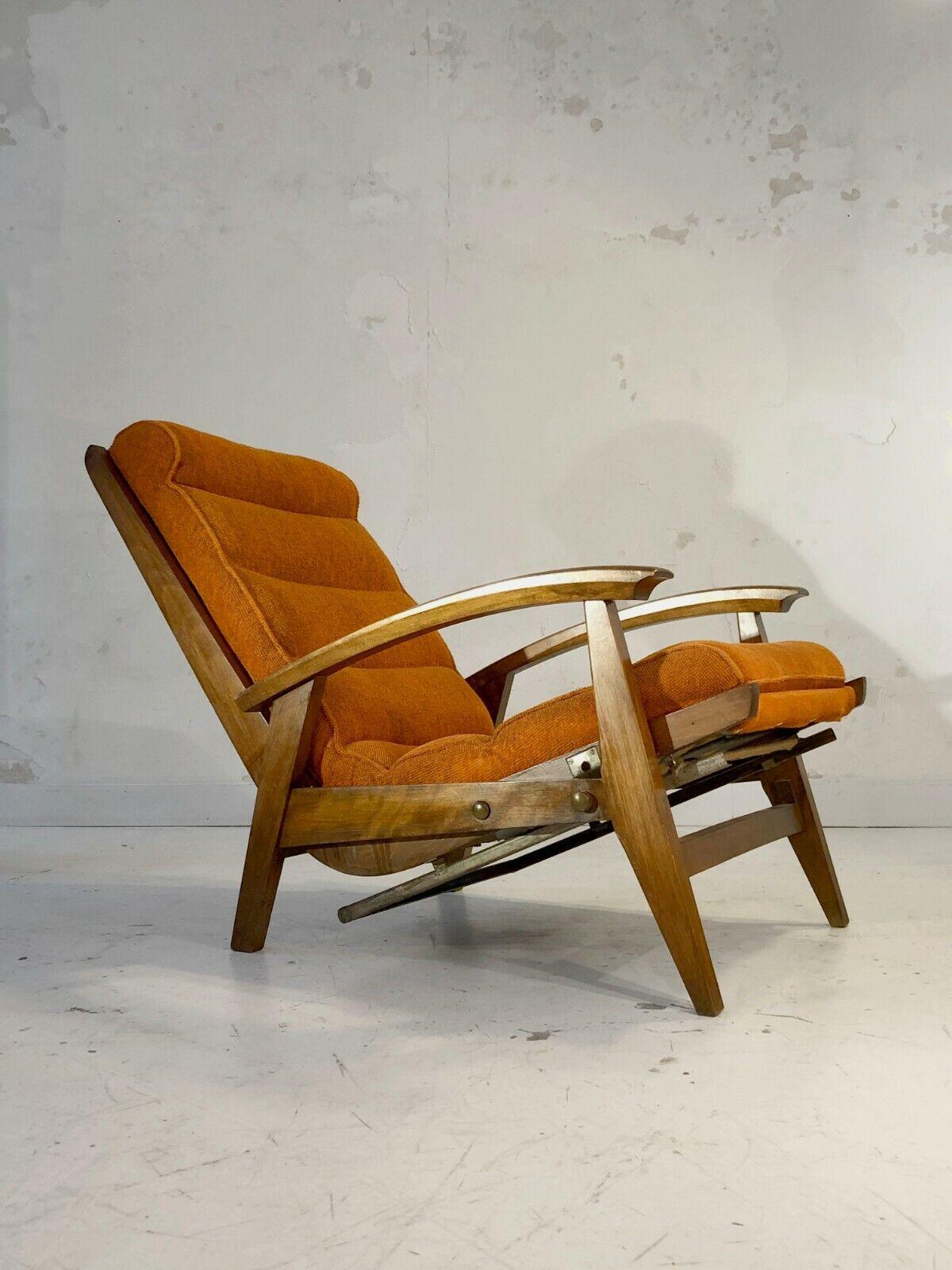 Fabric A MID-CENTURY-MODERN MODERNIST ARMCHAIR by GUY BESNARD, FREE-SPAN, France 1950 For Sale