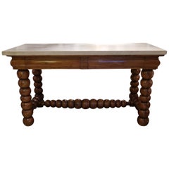 Oak and Marble Sweden Table Console, 19th Century