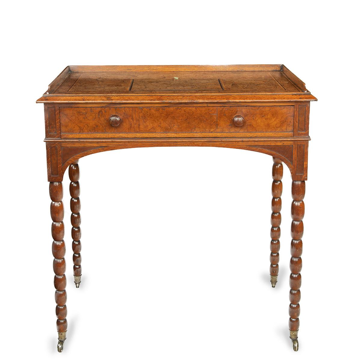 English An oak and pollard oak writing table attributed to George Bullock with designs b For Sale