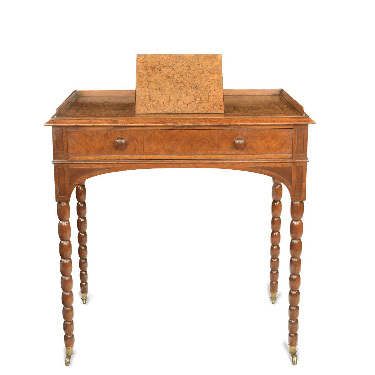 An oak and pollard oak writing table attributed to George Bullock with designs b In Good Condition For Sale In Lymington, Hampshire