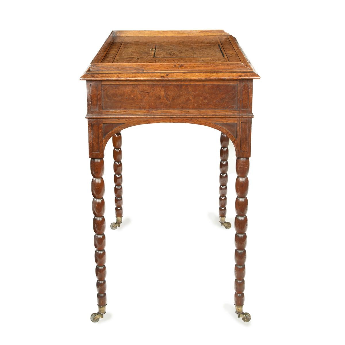 Mid-19th Century An oak and pollard oak writing table attributed to George Bullock with designs b For Sale
