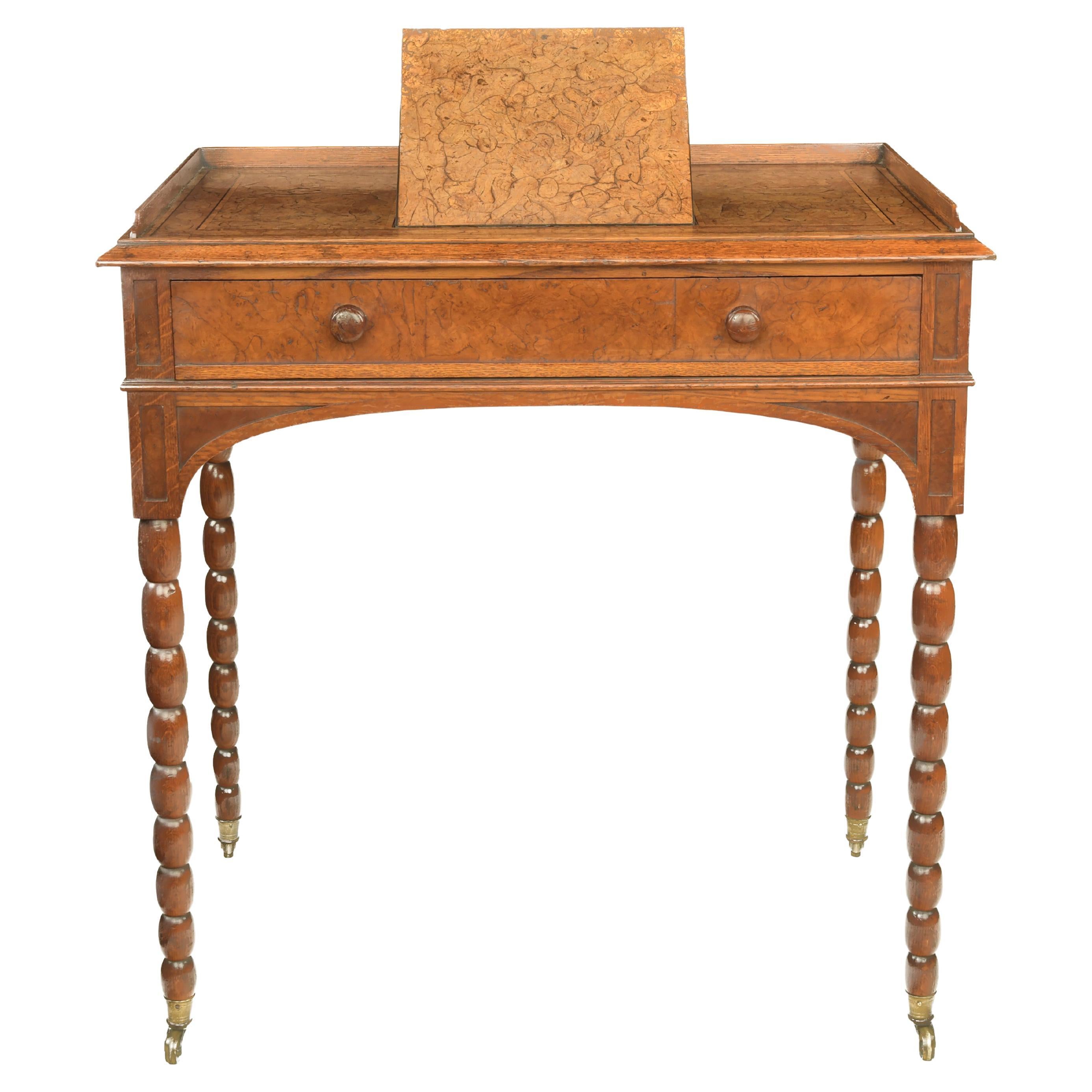 An oak and pollard oak writing table attributed to George Bullock with designs b For Sale