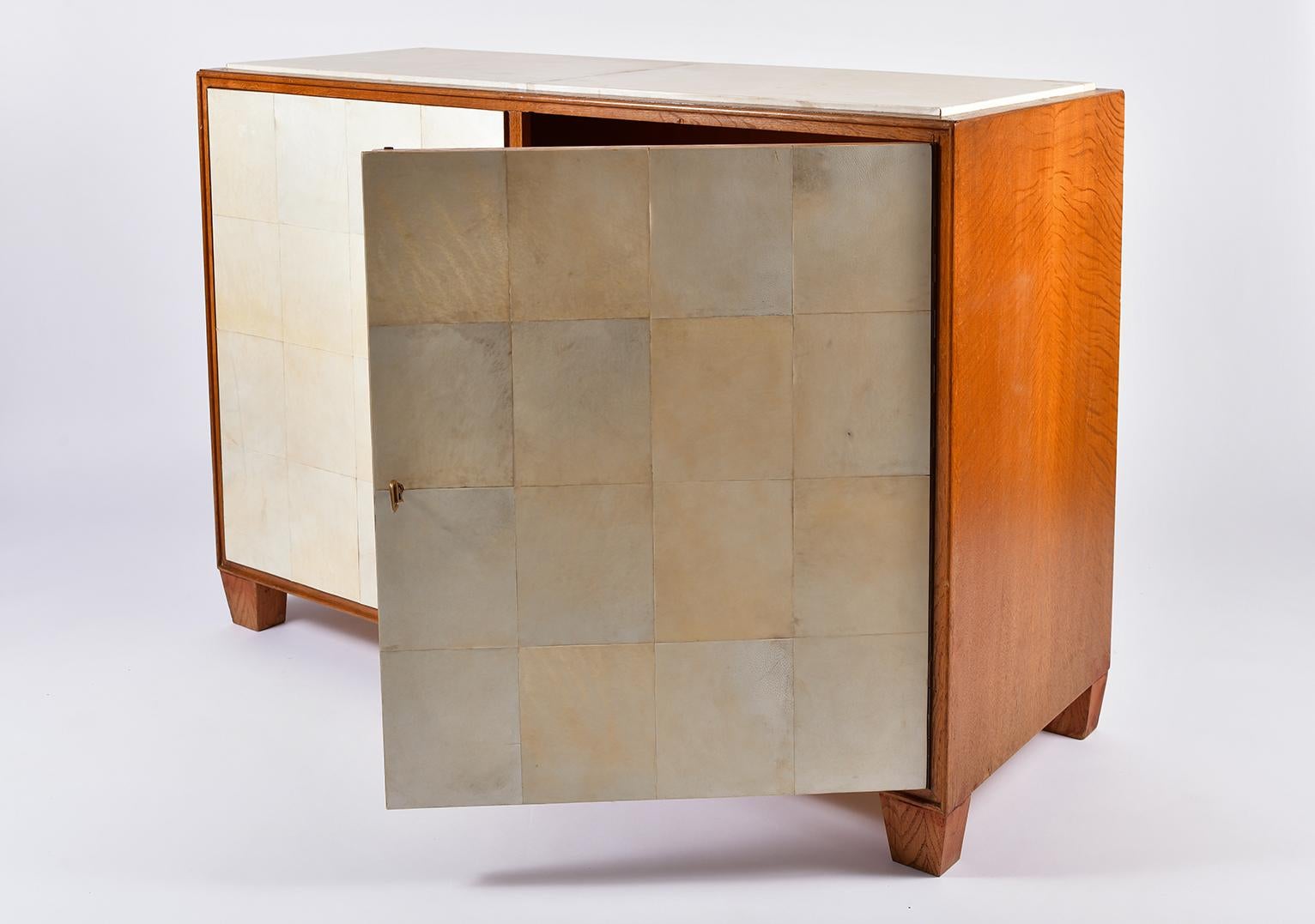 Art Deco Oak and Vellum Two-Door Cabinet, in the Manner of Jean-Michel Frank