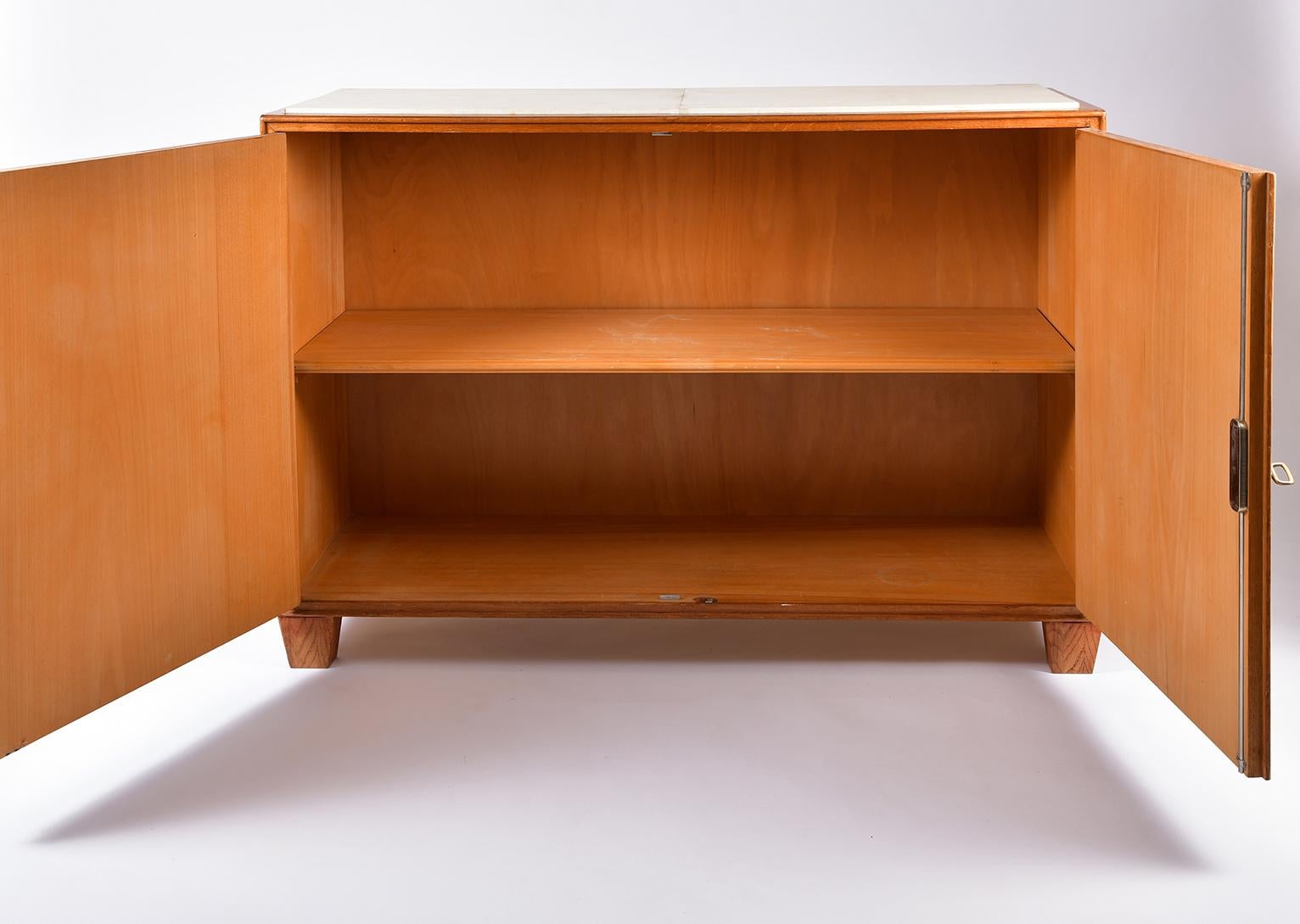 French Oak and Vellum Two-Door Cabinet, in the Manner of Jean-Michel Frank