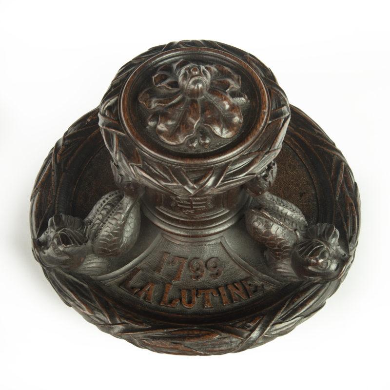 An oak inkwell carved from Lutine timber, dated 1799 For Sale 1