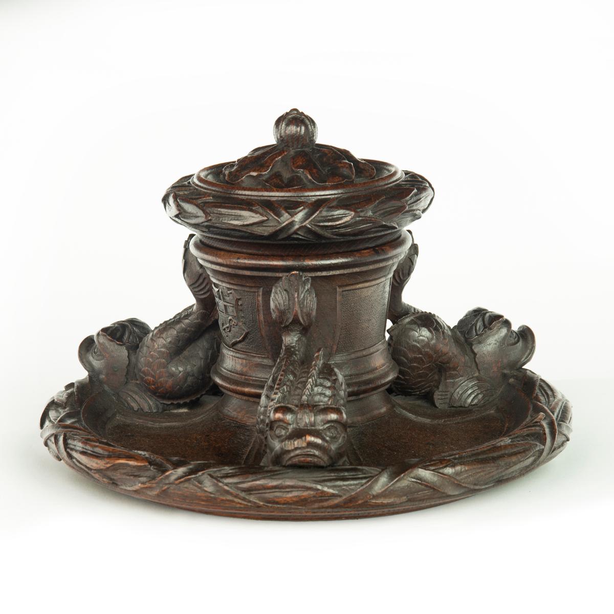 An oak inkwell carved from Lutine timber, dated 1799 For Sale 2