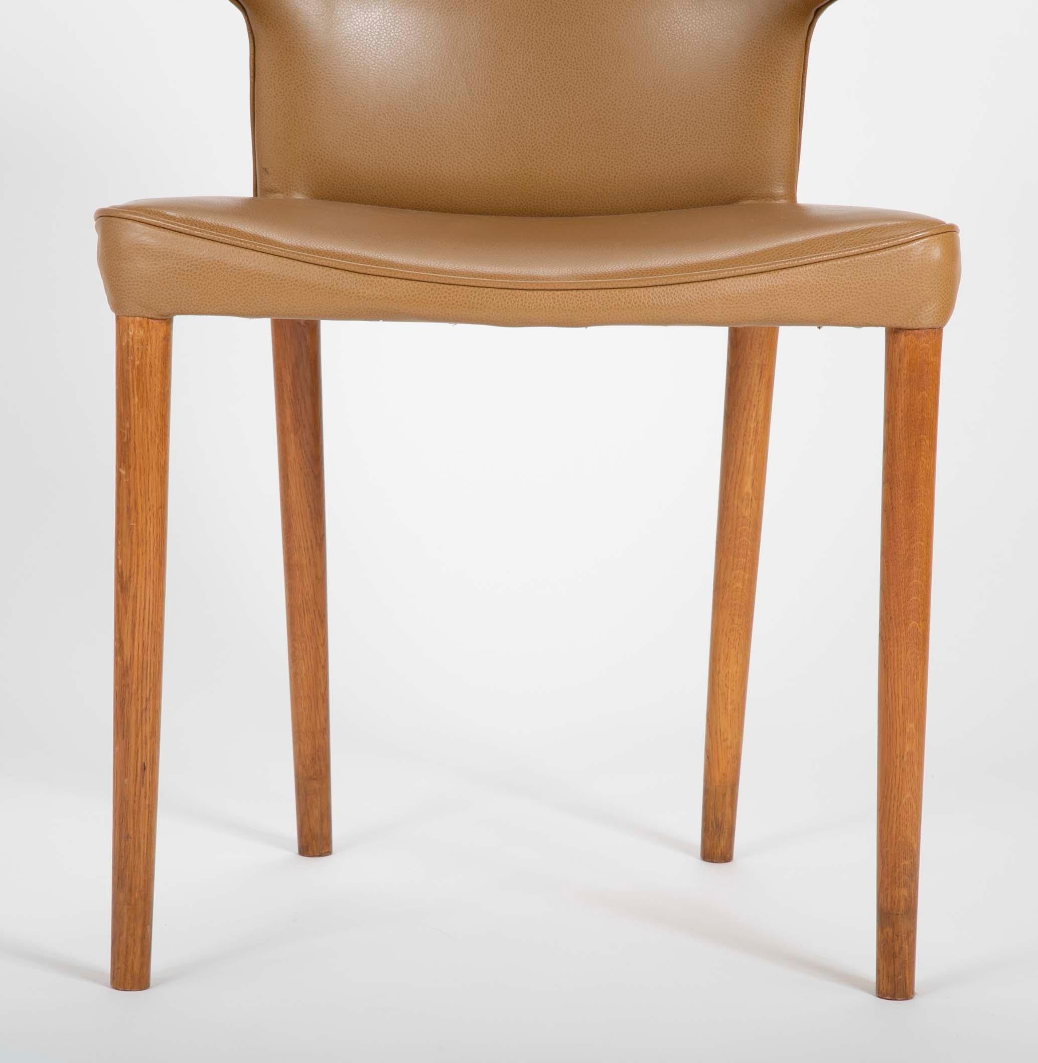 Mid-Century Modern Oak and Leather Upholstered Chair Strongly Attributed to Ludvig Pontoppidan
