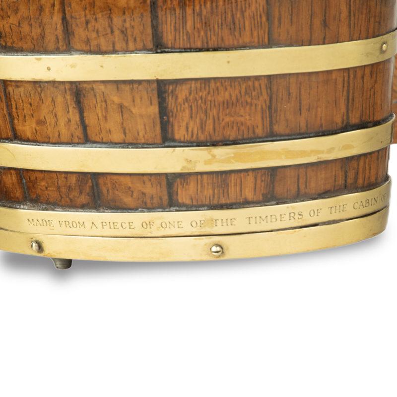 Brass An oak spirit barrel made from H.M.S. Victory timber, 1890 For Sale