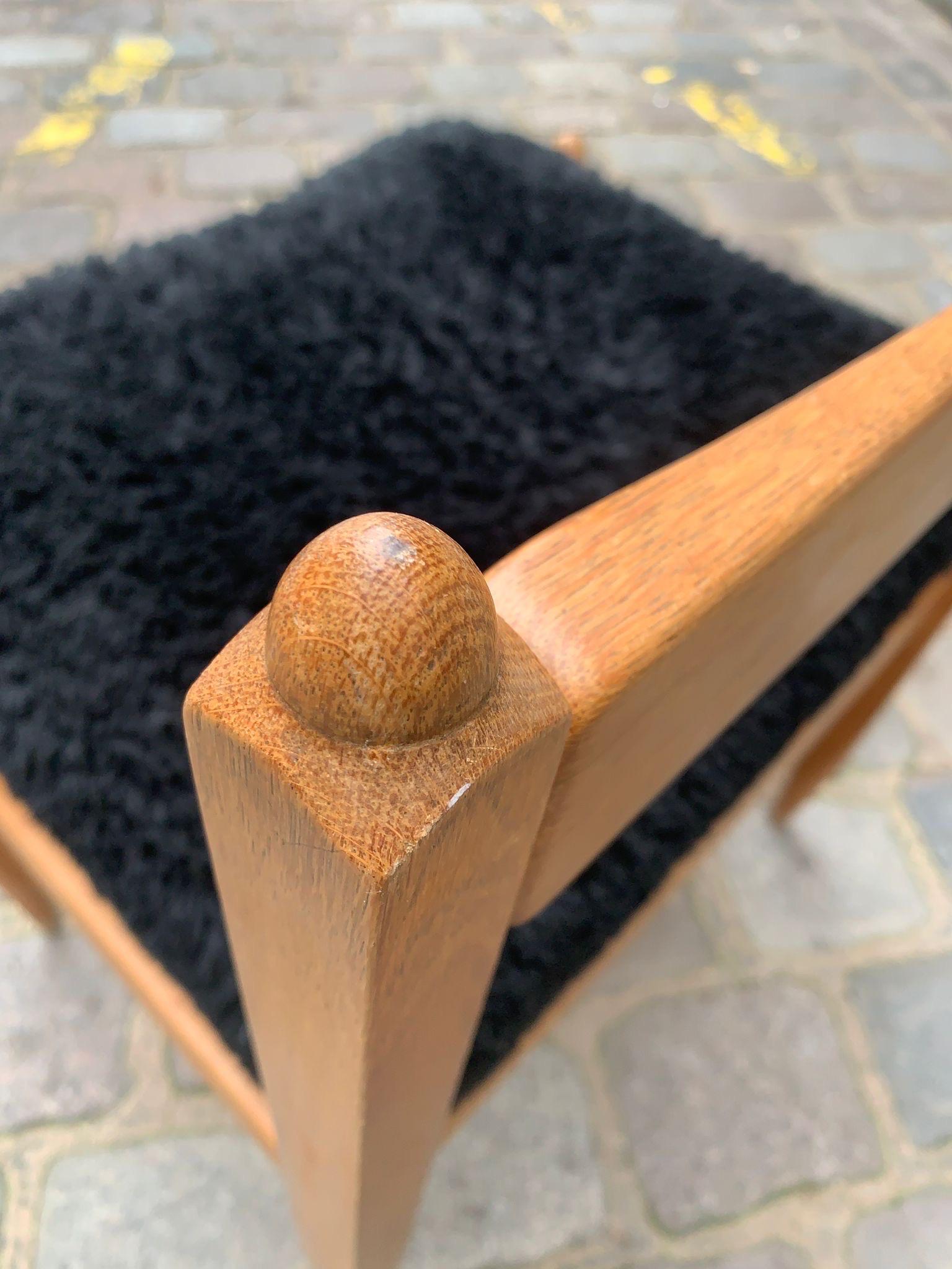 Guillerme et Chambron oak and fabric stool Edition Votre Maison