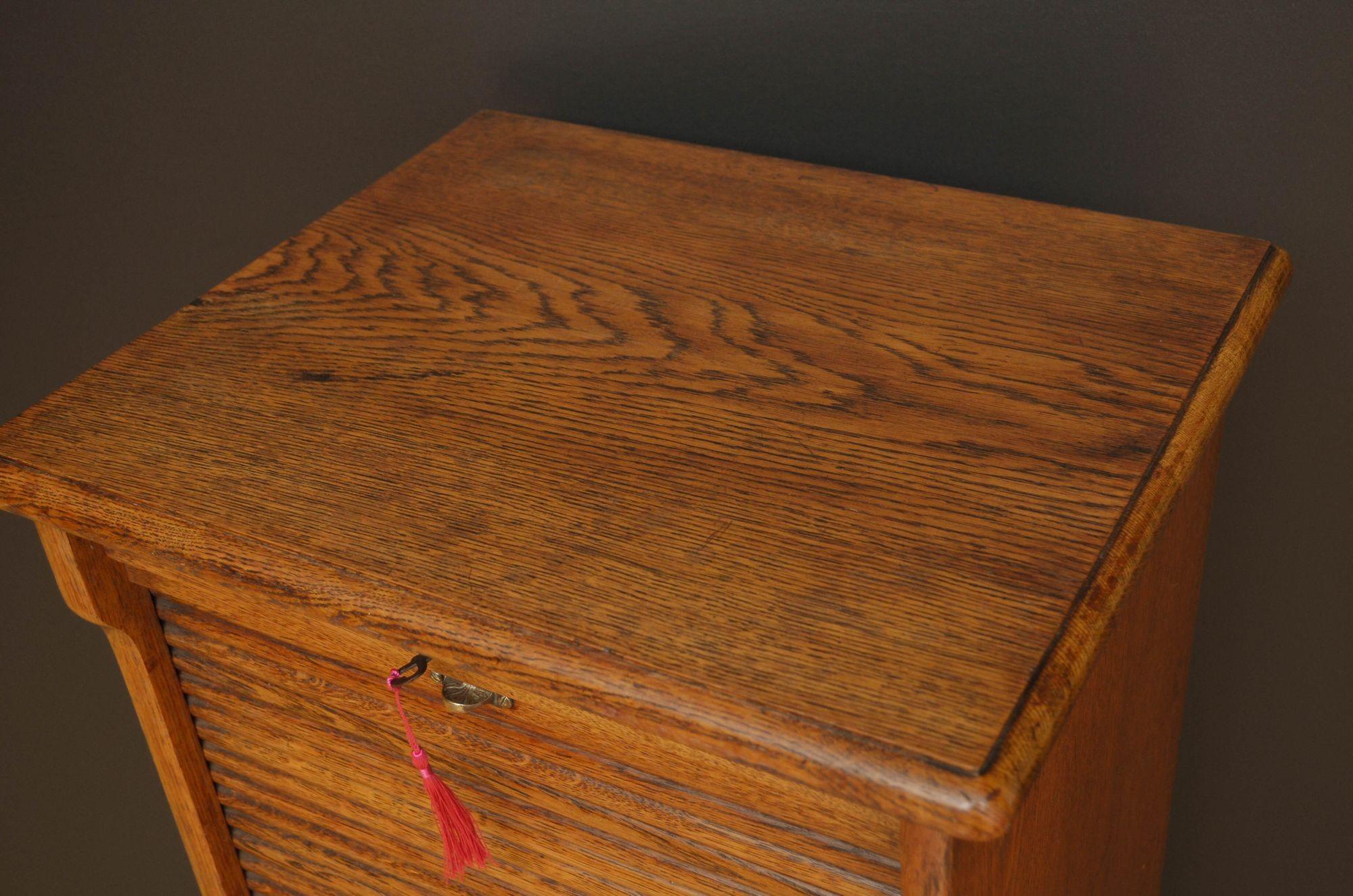 20th Century Oak Tambour Filing Cabinet For Sale