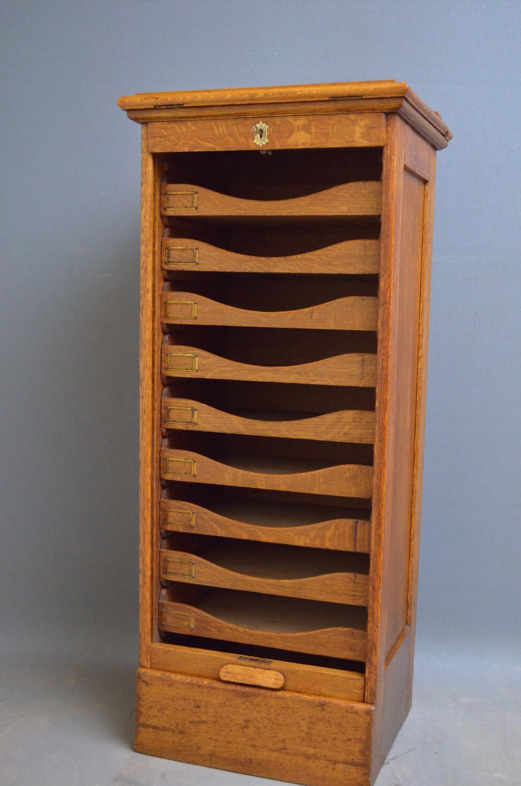 20th Century An Oak Tambour Filing Cabinet