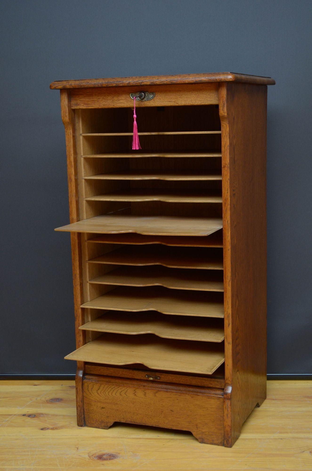 Oak Tambour Filing Cabinet For Sale 2