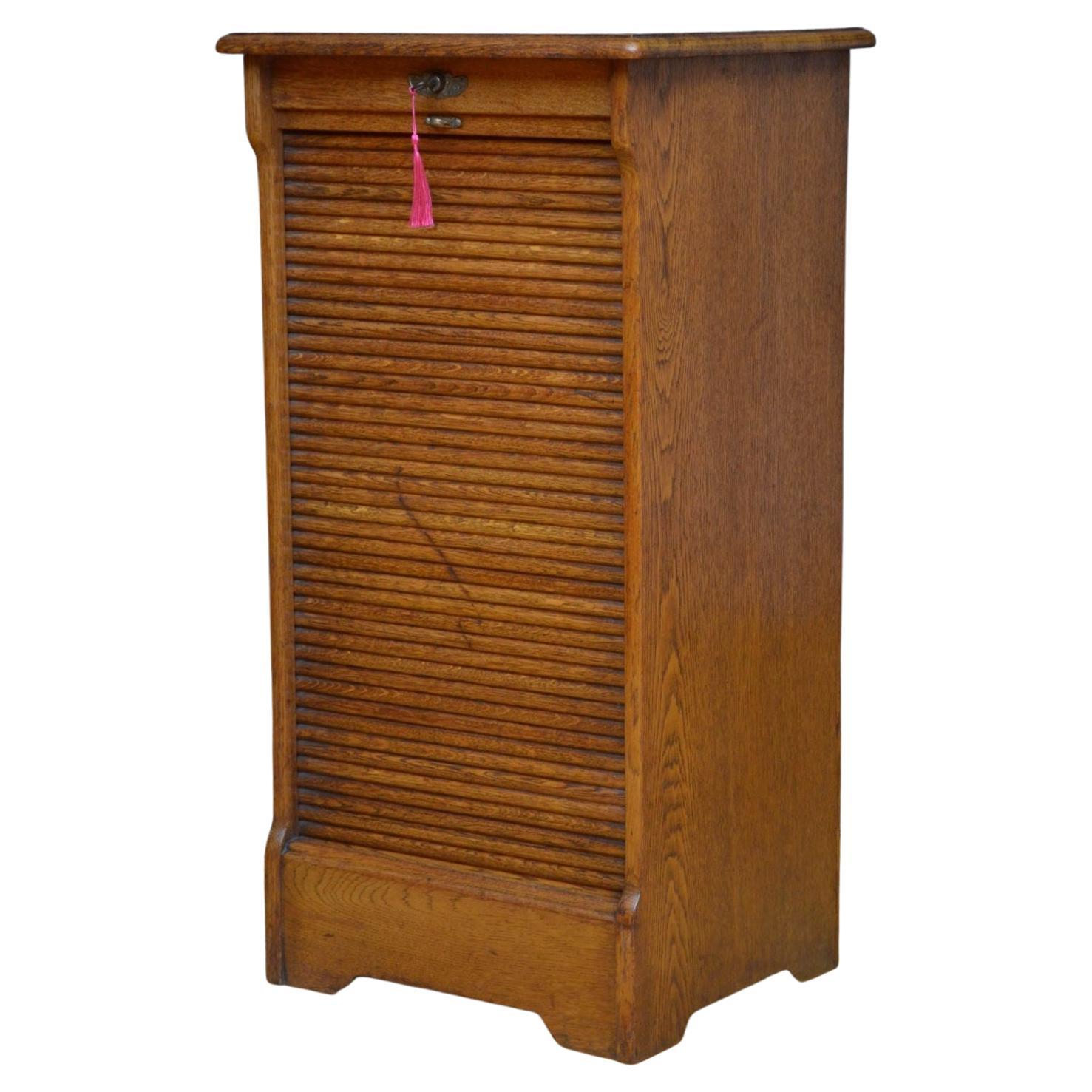 Oak Tambour Filing Cabinet For Sale