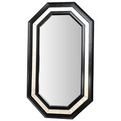 Octagonal Ebonized Wooden Framed Mirror with Bone Inlay Surround