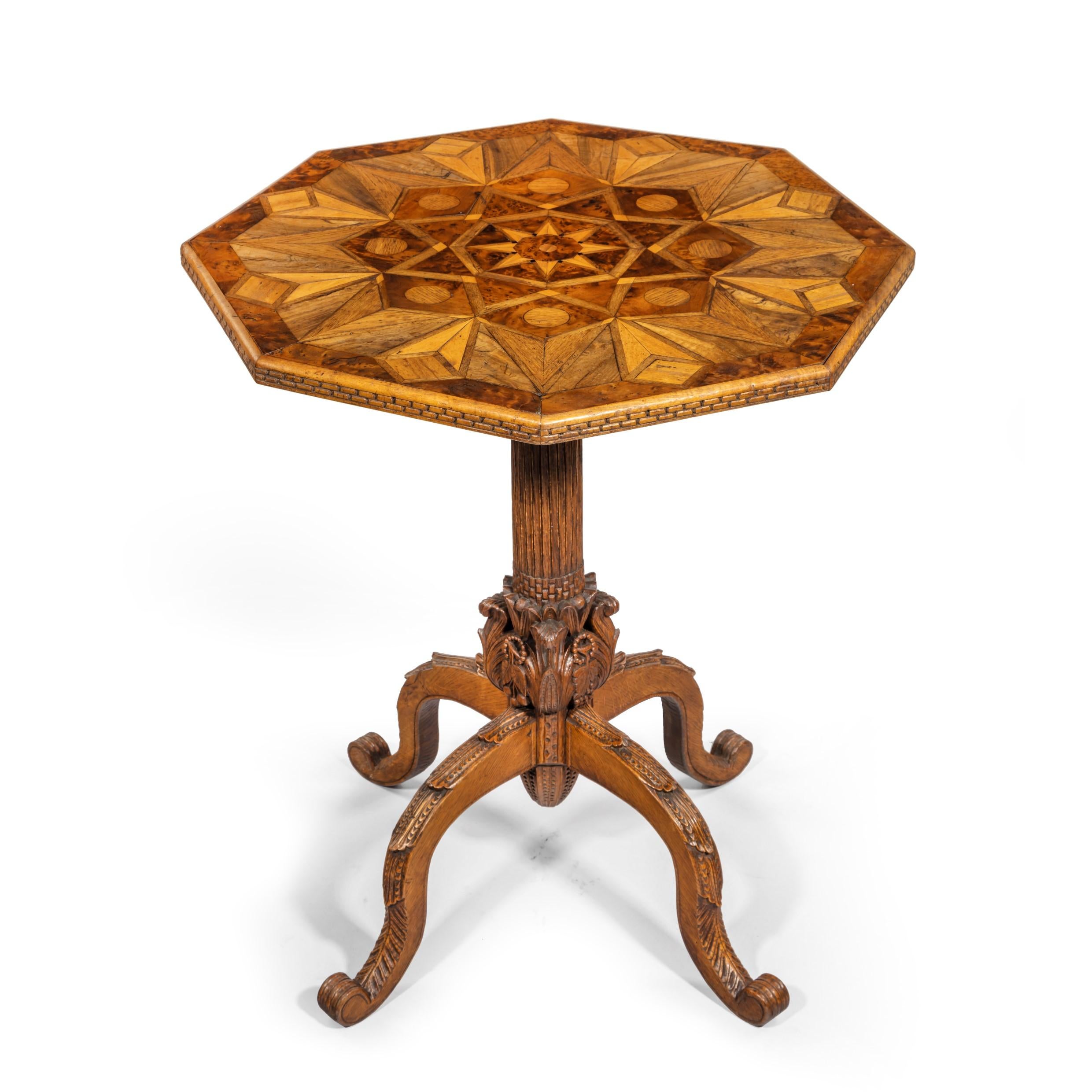 British Octagonal Indigenous Specimen Wood Marquetry Table For Sale