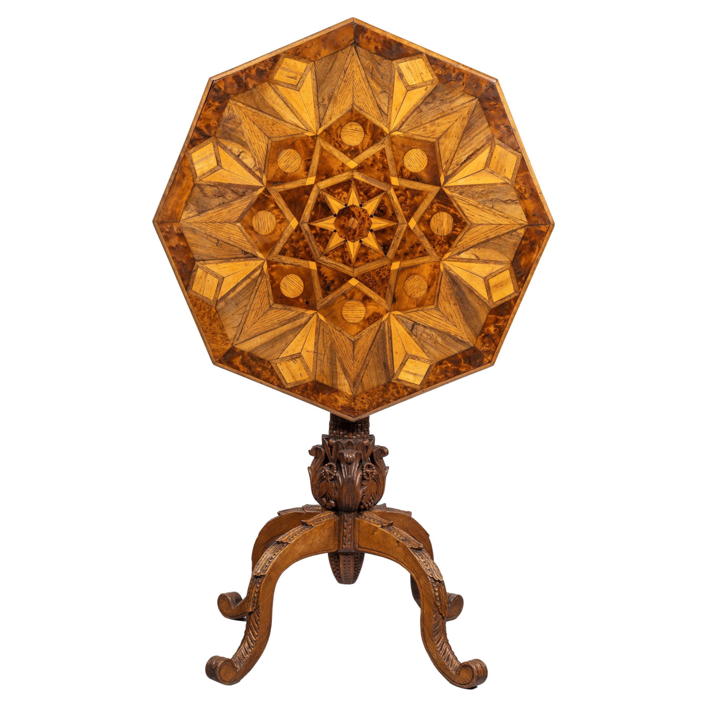 Octagonal Indigenous Specimen Wood Marquetry Table For Sale